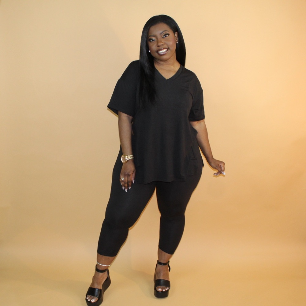 Black Brushed Microfiber Loungewear Set